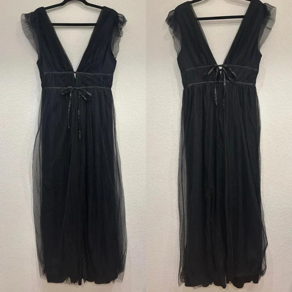Sz L‎ - NWOT Lulus Dress I'm All Yours Black Tulle Ruffled Maxi Dress - Picture 6 of 9